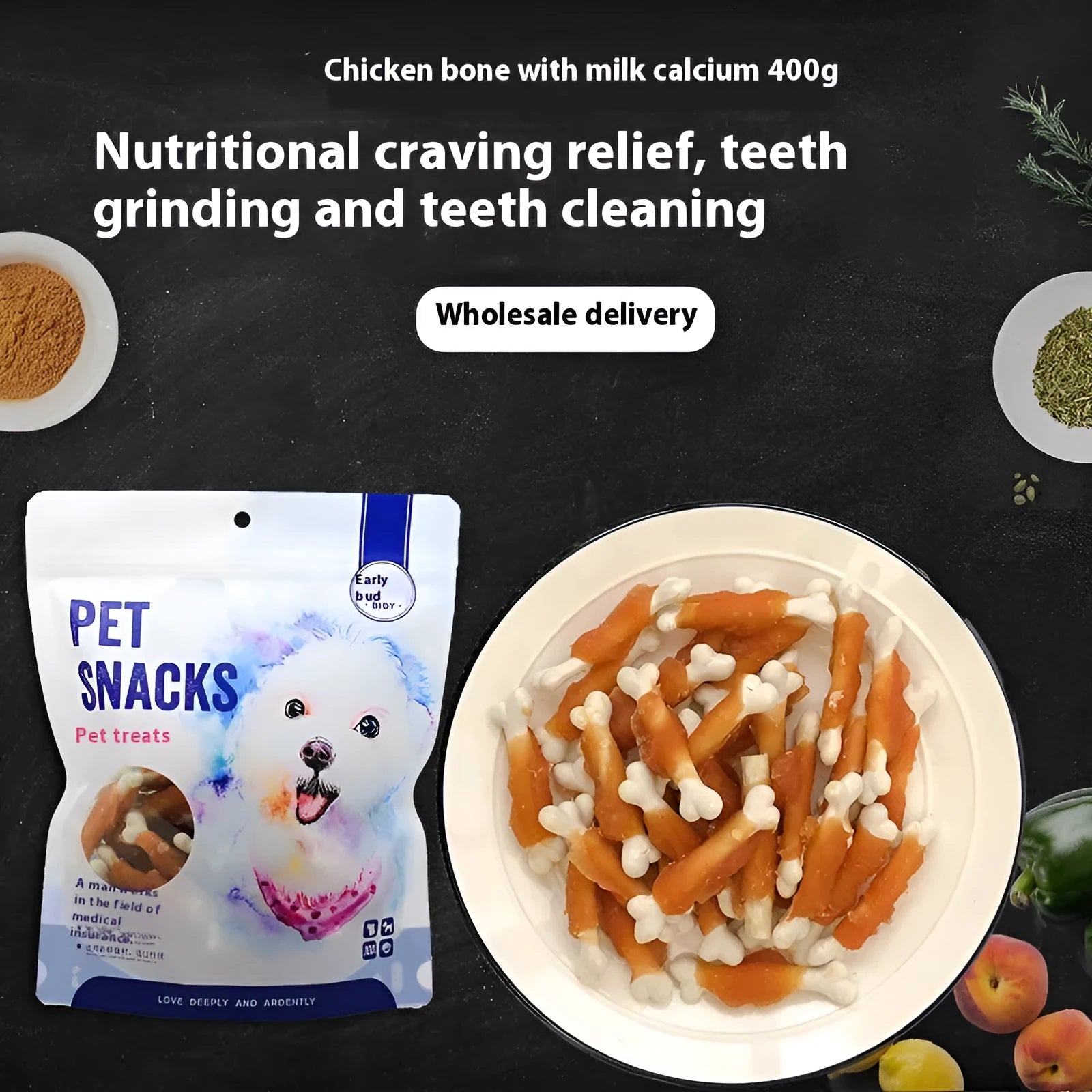 Betty brand chicken wrapped calcium bones dog treats in 400g pack