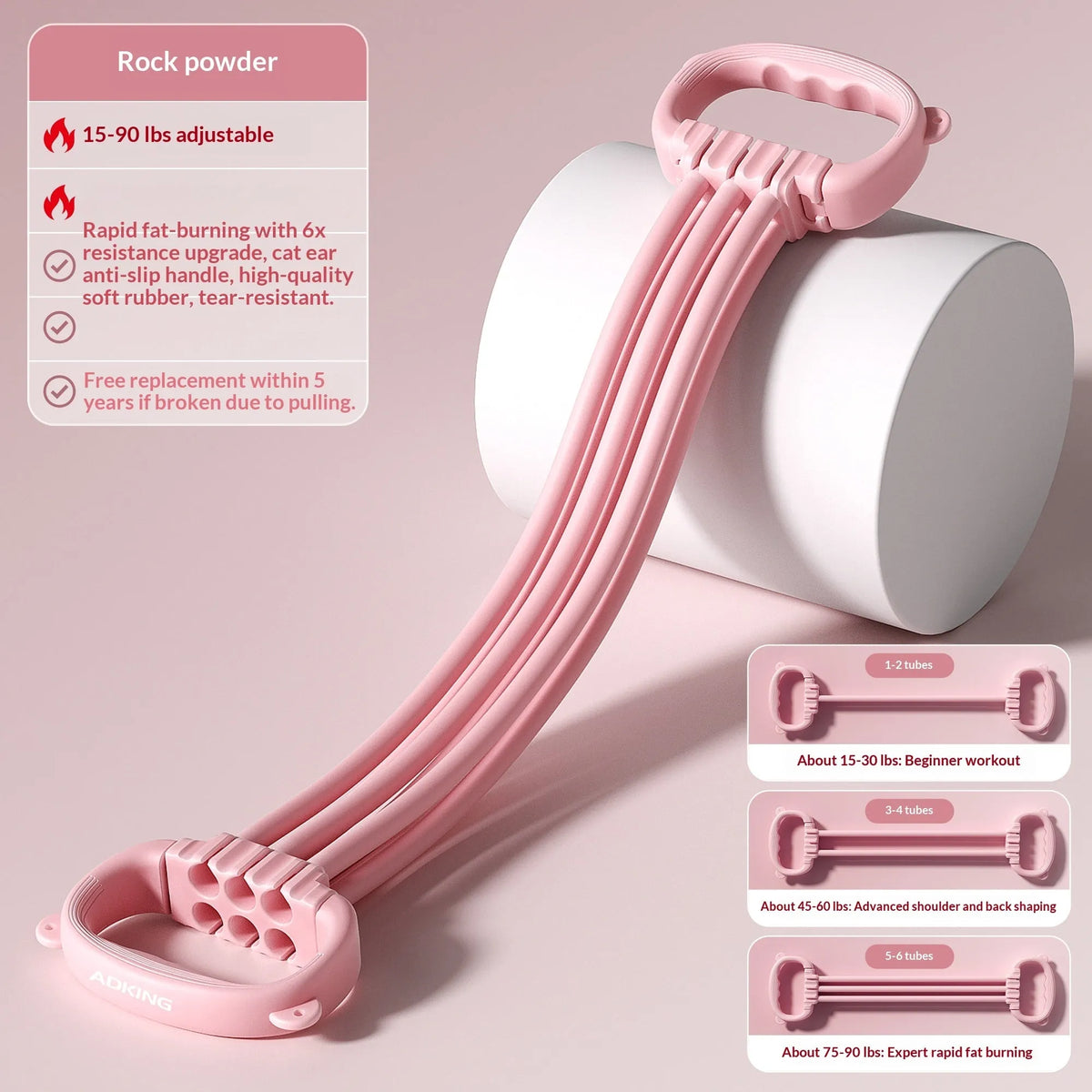8-shaped puller resistance band for women with cat ear non-slip handle and back opener function, available in pink and purple.