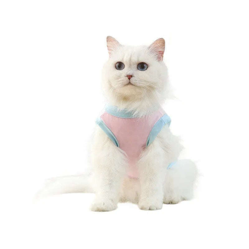 Pet ice silk sun protection vest in cherry blossom pink, unisex design for cats and dogs