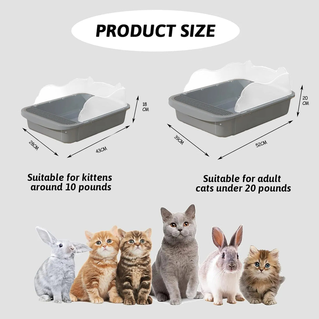 Sifting cat litter box with high sides, leak-proof pedal, and detachable fences for kittens and tiny cats