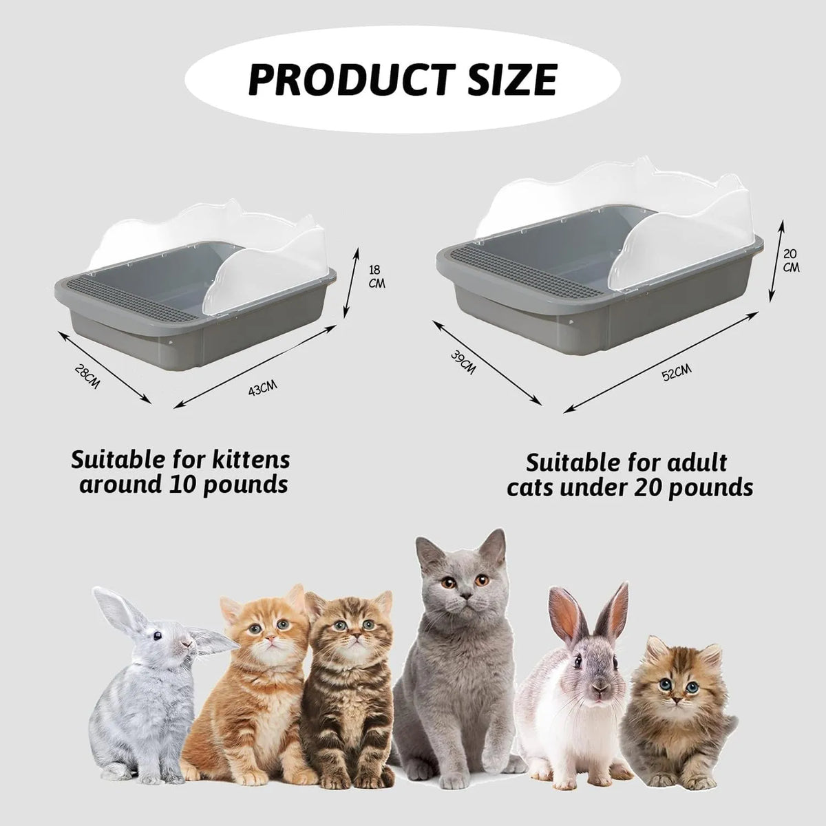 Sifting cat litter box with high sides, leak-proof pedal, and detachable fences for kittens and tiny cats