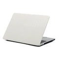 MacBook protective case with crocodile pattern texture and hollowed-out Apple logo in black, white, or soft pink