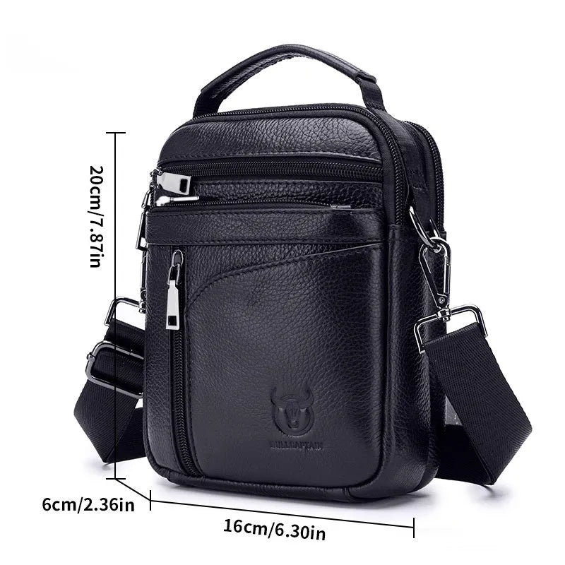 Men's black genuine leather shoulder messenger bag, wear-resistant, retro style for travel