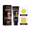 Car scratch removal wax kit showing 60g paste container, sponge and towel for vehicle scratch repair