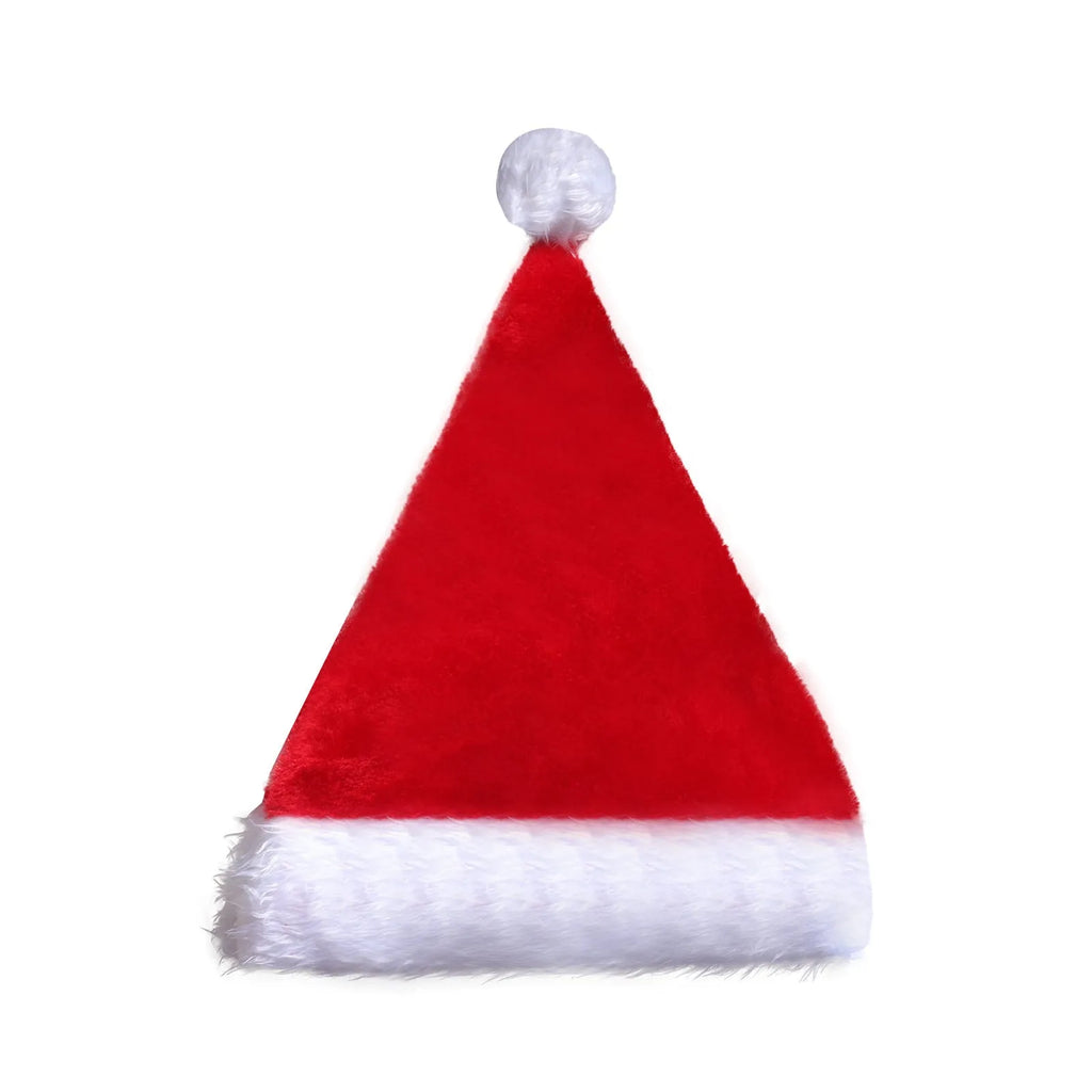 Red and white plush Santa hat with LED twinkling lights around brim and pom-pom