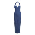 Retro blue denim slim-fit halter dress with slit design and A-line skirt