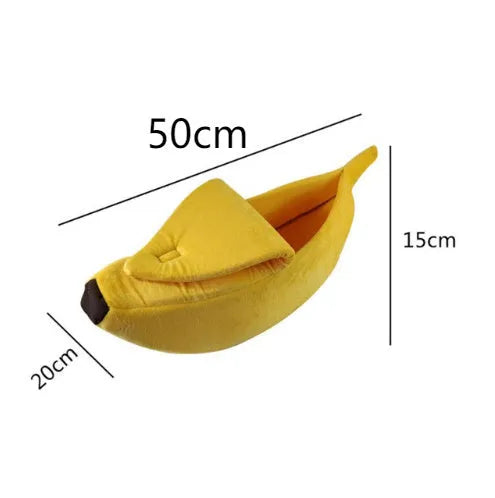 Banana shape pet house dog bed in yellow super soft short plush fabric with thick sponge cushioning