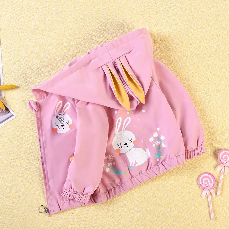 Kids' hooded zip jacket in rabbit coat pink, chemical fibre blend, sizes 90-140cm