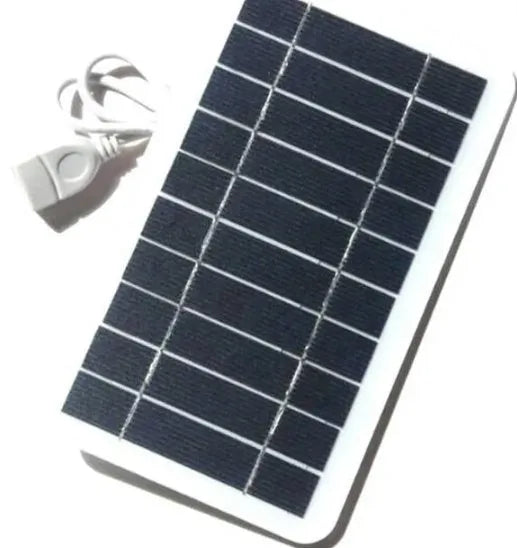 2W 5V solar panel charger with USB port and 50cm cable on white background