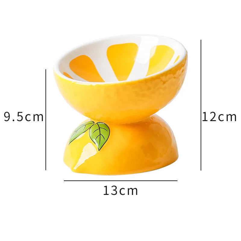 Ceramic raised cat bowl with tilted design in orange colour
