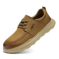 Men's casual leather shoes with plain surface and rubber foam sole in yellow or grey, sizes 38 to 44