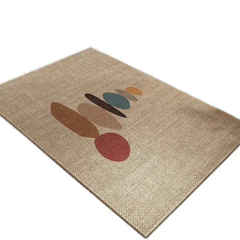 Beige linen home mat with plant and flower print, square shape, available in 40x60cm to 80x120cm