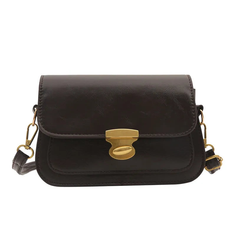 Soft PU leather horizontal square handbag in retro style showing four colour options