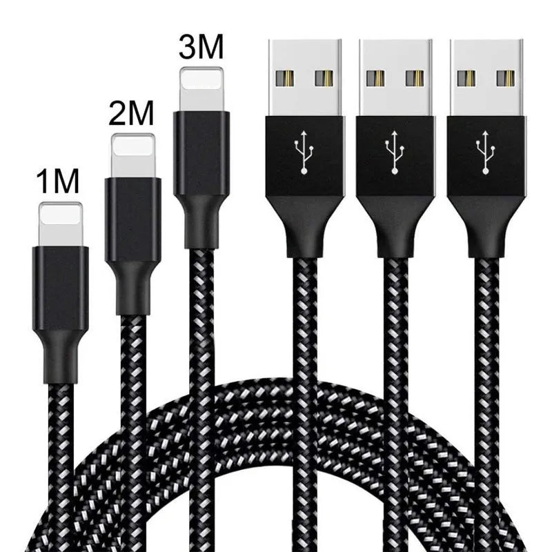 Braided nylon Micro USB charging cable in black and white colour, shown coiled.