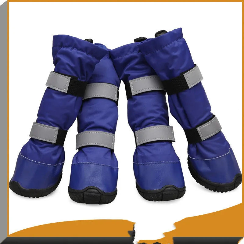 Waterproof dog rain boot in beef tendon fabric, black or blue, sizes XS to XXL for wet and snowy walks