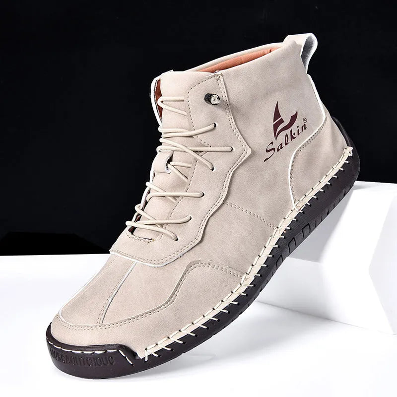Men's high-top casual boots with elastic band and round toe in multiple colour options