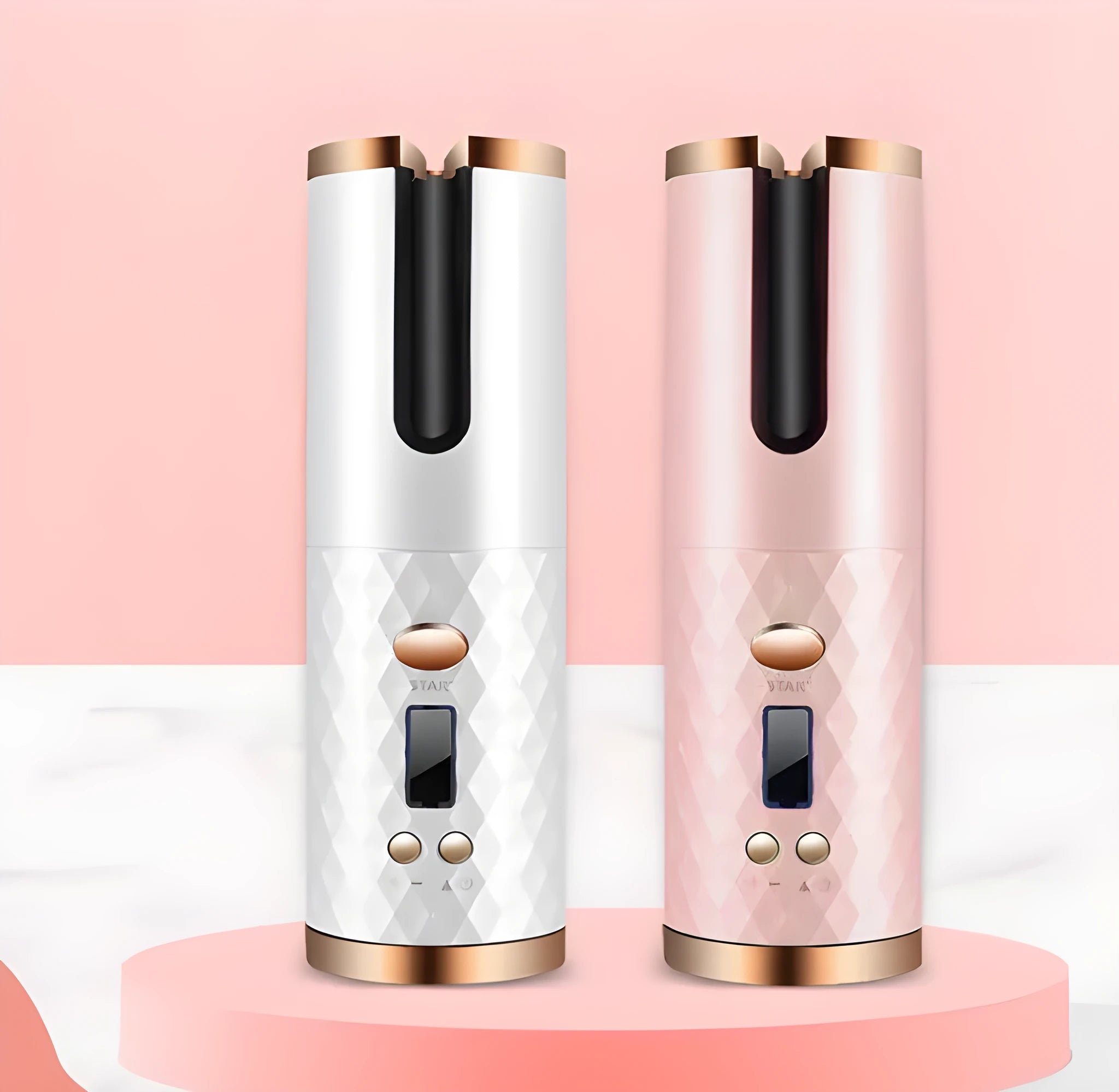 White automatic curling iron with USB charging port and ceramic barrel