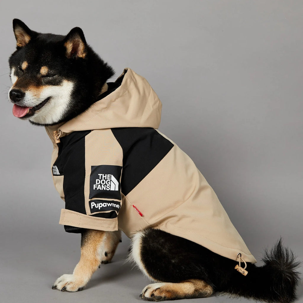 Khaki polyester dog shell jacket for outdoor pet protection in sizes S to 5XL