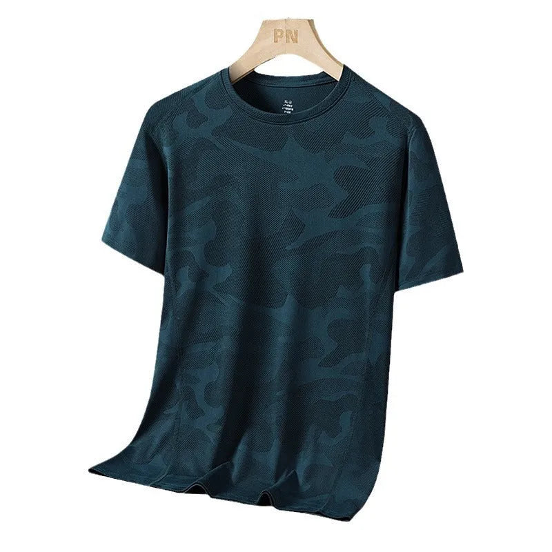 Men's nylon quick-drying short sleeve t-shirt in camouflage print or solid colours