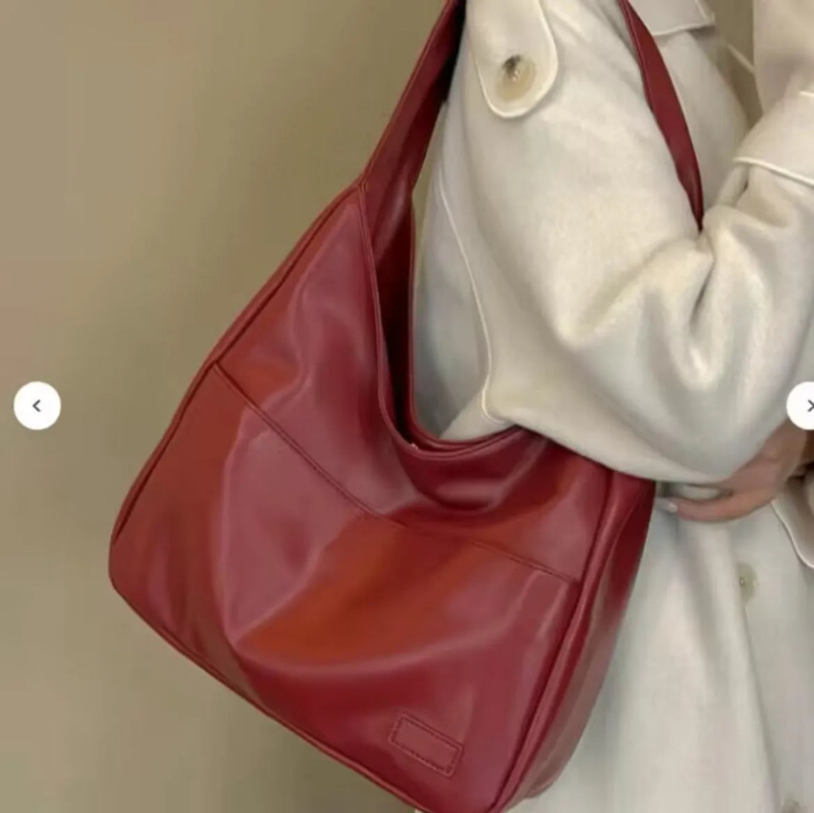 Women's soft PU shoulder bag in European retro style with zipper compartment and sewing thread details