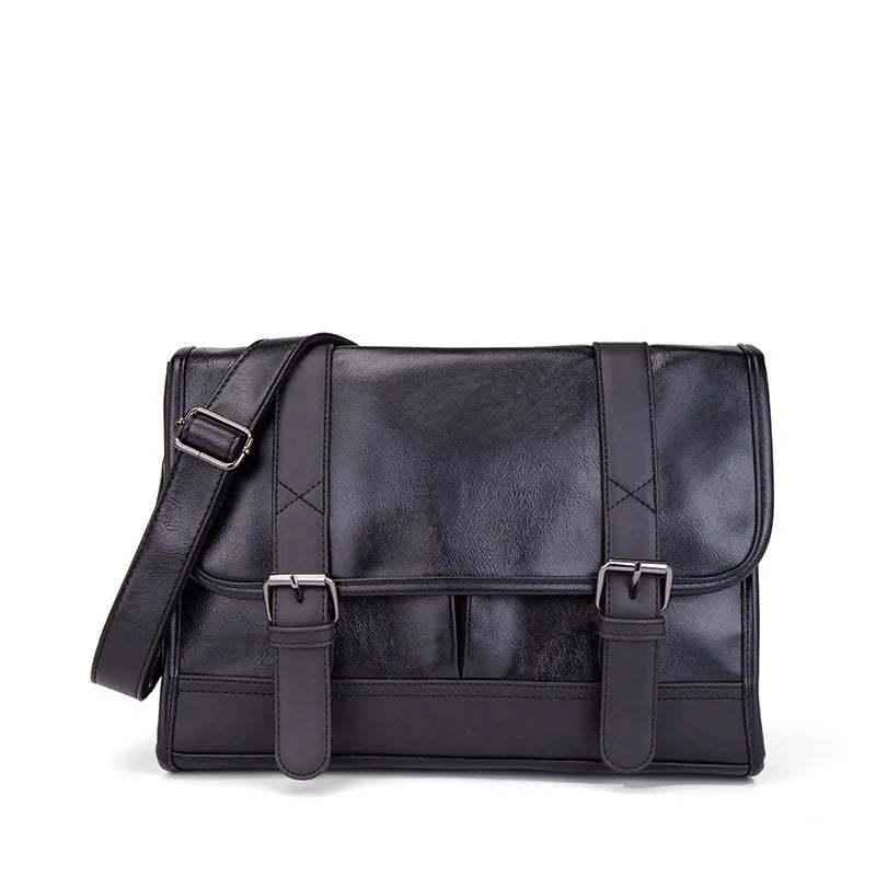 Black Korean-style men's commuter backpack with anti-theft function and sewing thread detailing