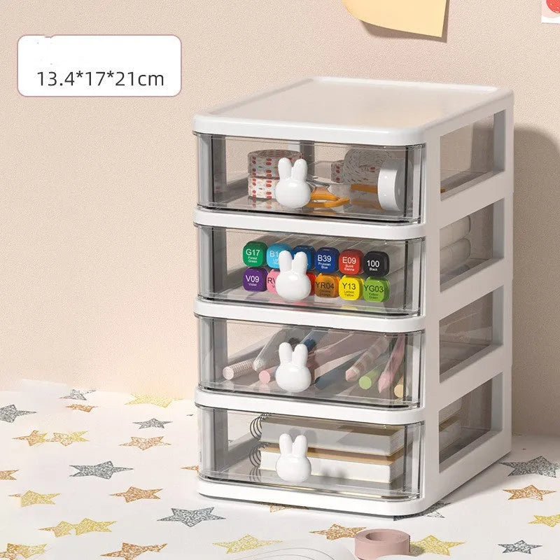 Pink rabbit cartoon desktop storage box with 4L capacity PP plastic drawer-type organizer for children's hair clips
