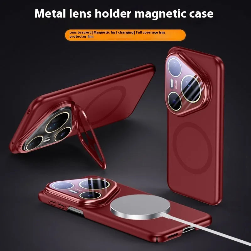 Huawei P80 Pro magnetic phone case with frosted black PC shell showing integrated circular magnet on back