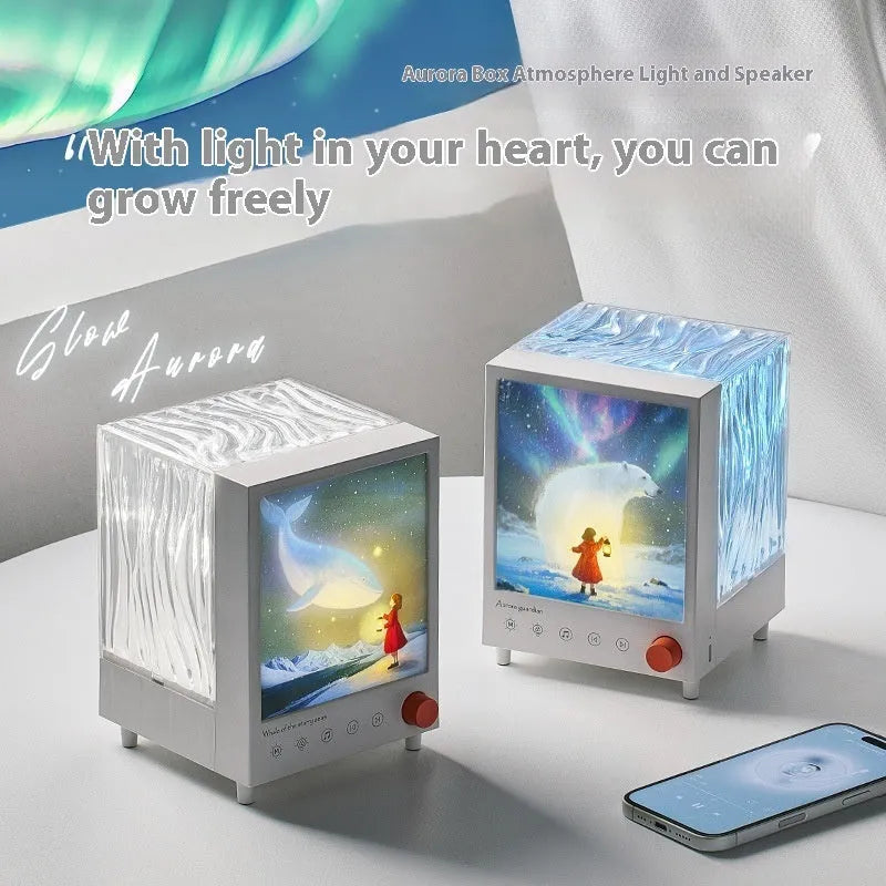 Aurora treasure box shaped projection lamp showing star sea whale light pattern.