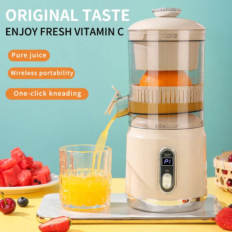 Portable multifunctional electric juicer in beige with 600ml ABS body and slag juice separation