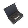 Bluetooth automotive tyre pressure monitoring system with four external sensors and installation tools.