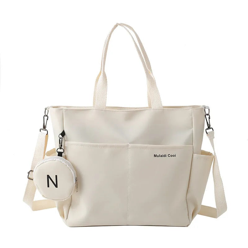 Canvas women's shoulder crossbody tote bag with Oxford cloth lining and waterproof zipper in khaki