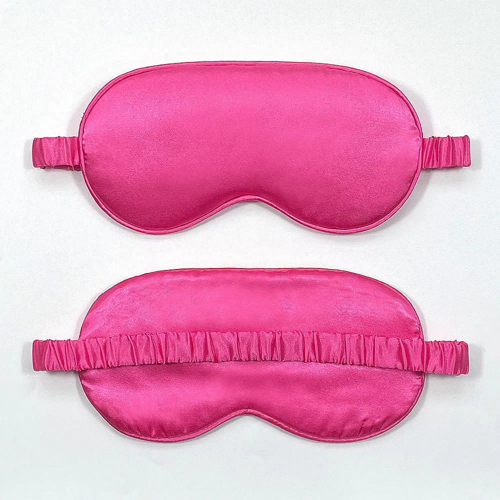 Double-sided silk-like eyeshade in rayon elastic satin shown in multiple colour options including black, beige, and wine red