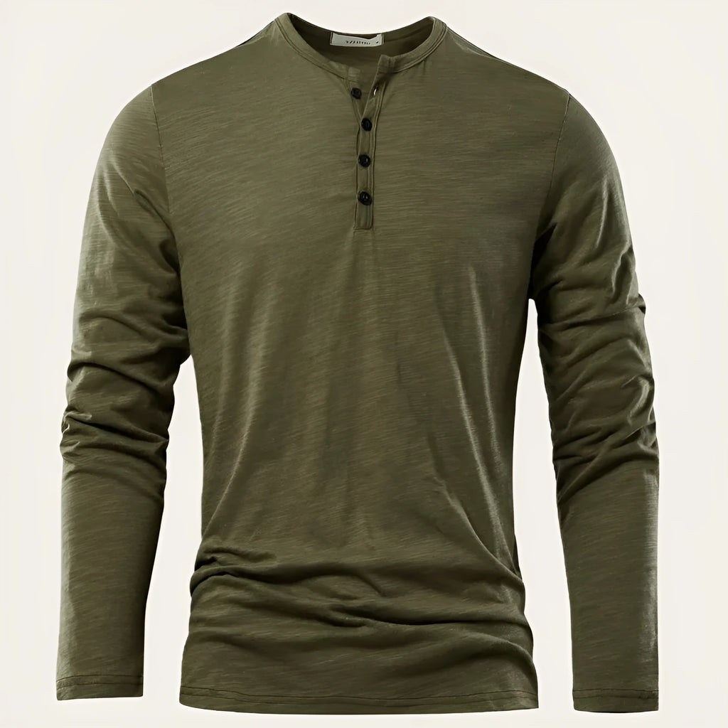 Men's solid colour casual slub cotton long-sleeved top in white, pullover style