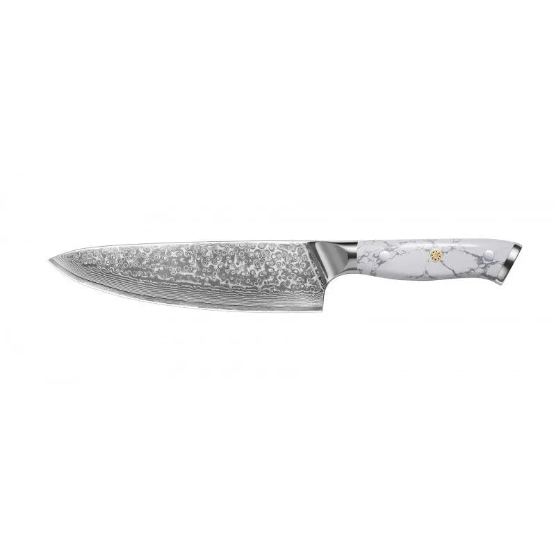 Damascus pattern VG10 steel chef knife with 21cm blade and modern handle