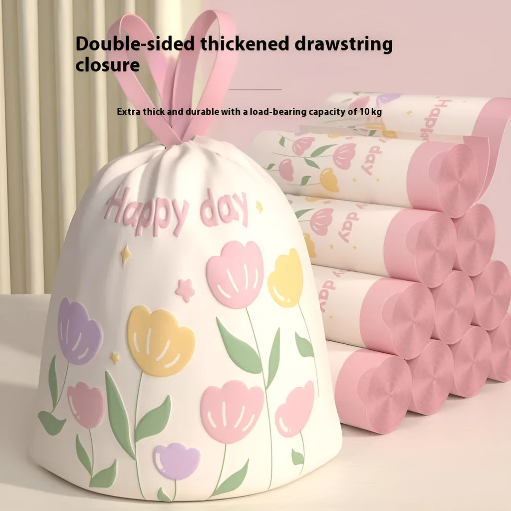 Pink drawstring garbage bag with argy wormwood scent for mosquito repellent, size 44cm by 48cm.