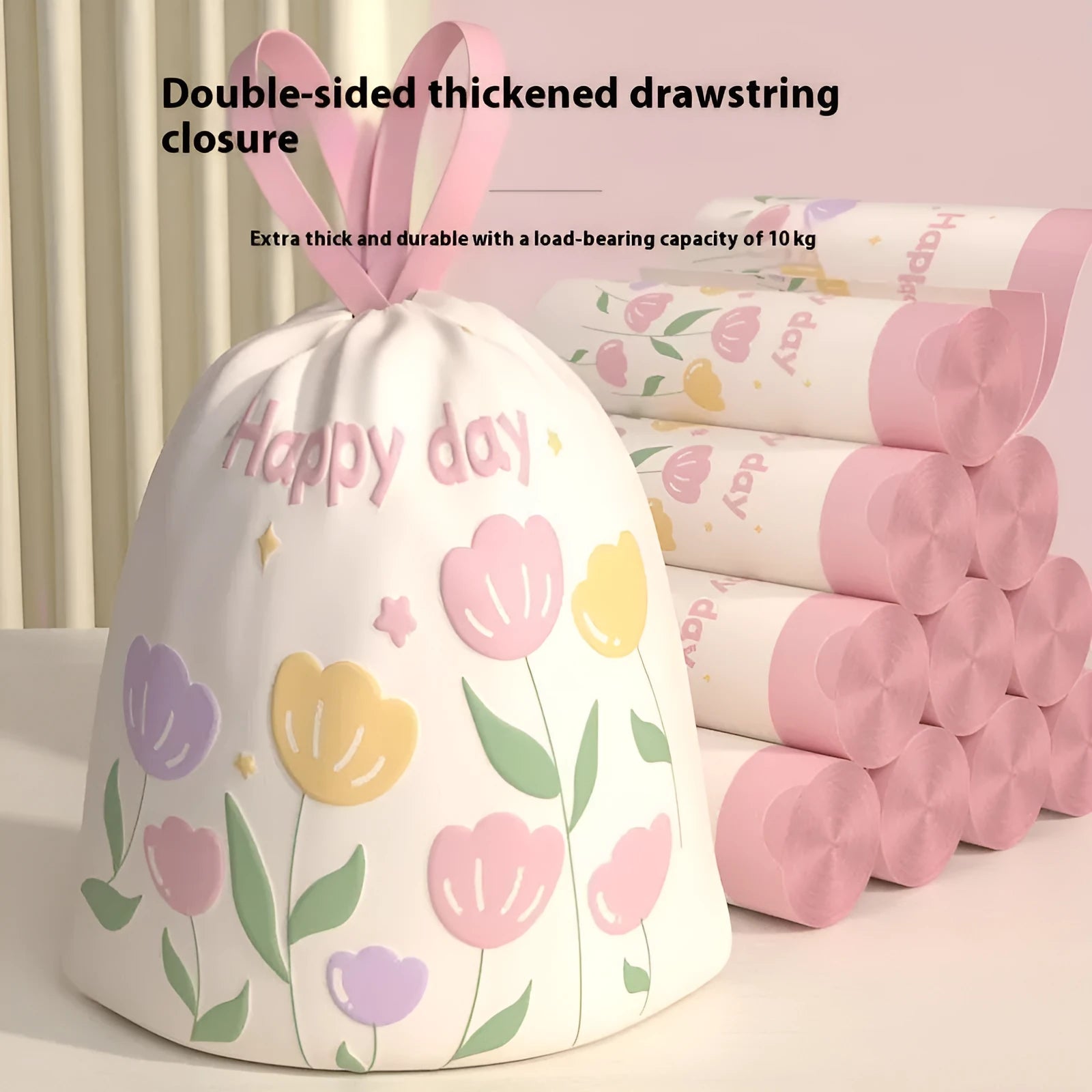 Pink drawstring garbage bag with argy wormwood scent for mosquito repellent, size 44cm by 48cm.