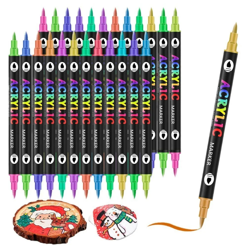 Double-headed acrylic marker pens with washable opaque ink in various colours for fabric and art projects