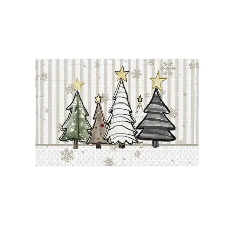 Square linen Christmas table mat, 30 x 45cm, with printed Christmas tree design and fourteen colour options.