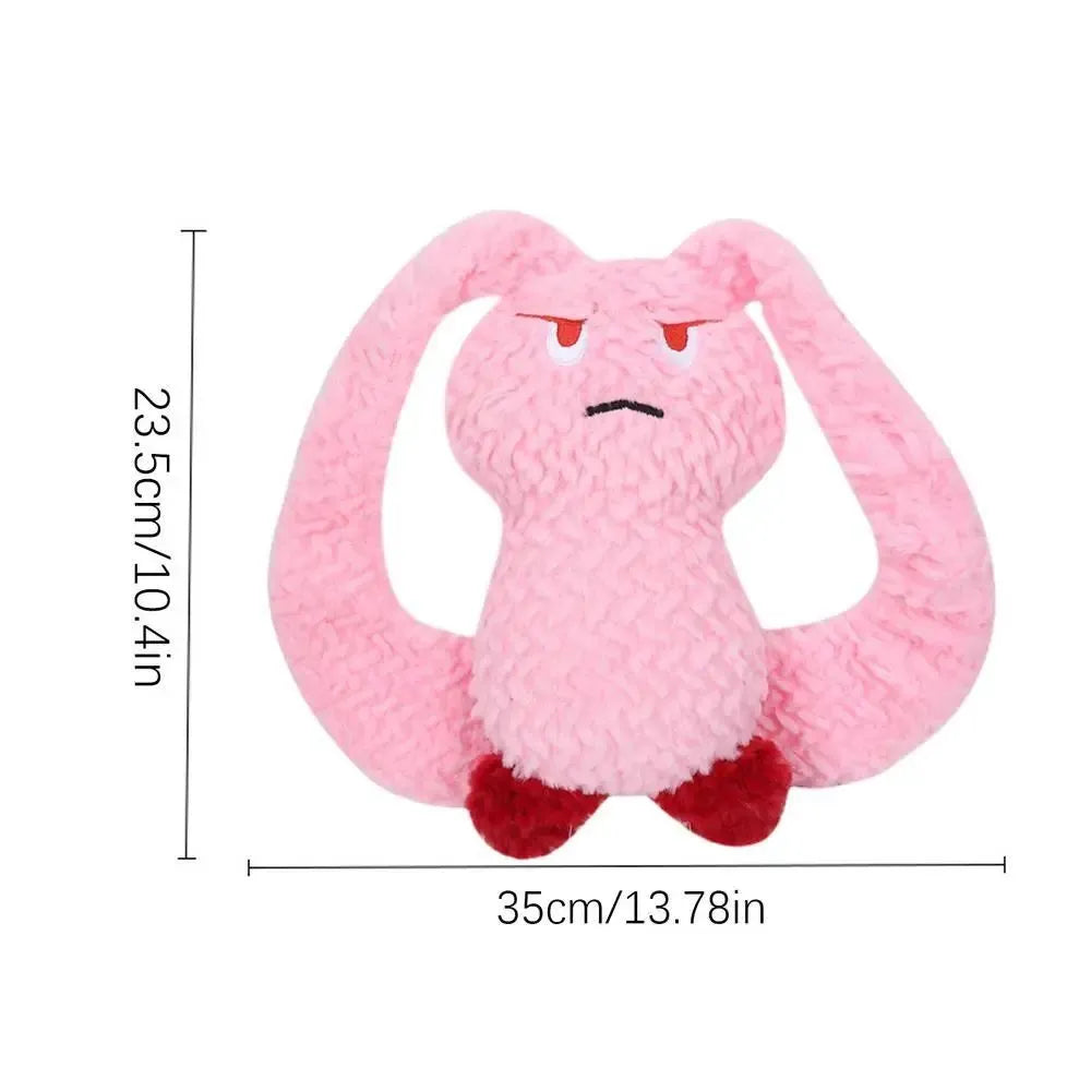 Bunny-shaped dog teething toy in blue, plush fabric with PP cotton filling, about 35 cm long