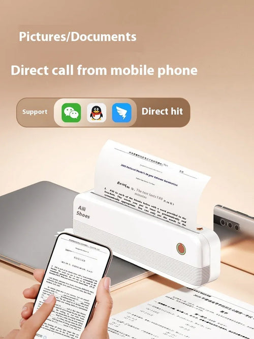 Ailixiong P40 mini portable thermal printer showing compact design and thermal paper mechanism