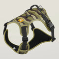 Reflective dog harness and lead in oxford cloth, showing chest and back attachment points and hand-holding rope.