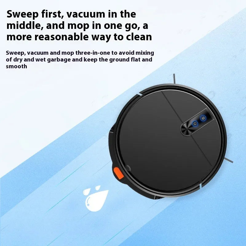 White or black automatic recharge sweeping robot for household floor cleaning.