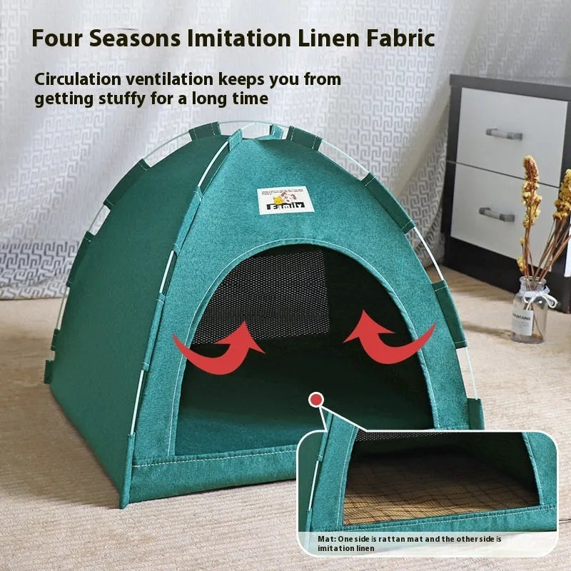 Grey breathable pet tent bed with removable cover for a small dog or cat.