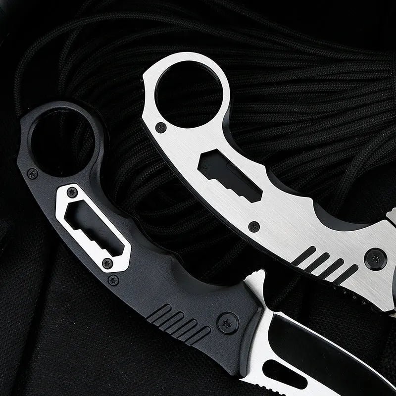 Folding knife with 3Cr13 blade, brushed steel handle, 8cm blade, black colour, open position