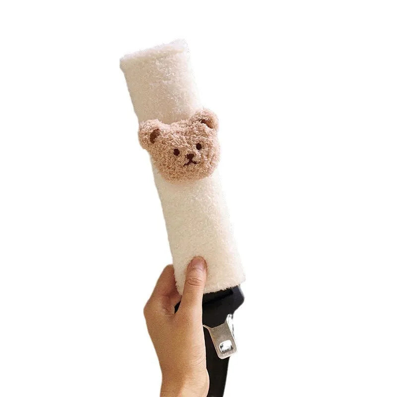 Cartoon bear shoulder sleeve baby car seat belt protective cover in plush material