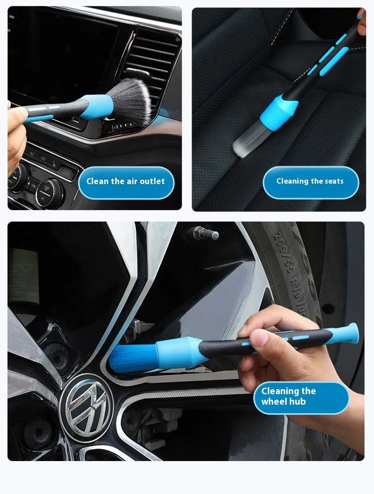 Blue detachable car wash brush set with four brush heads two handles and two elbows for engine bay cleaning