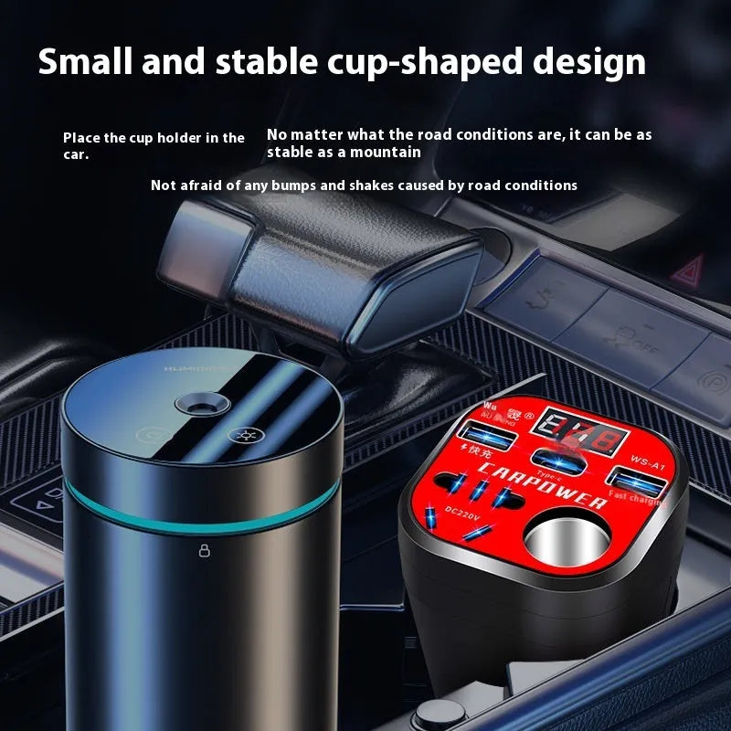 200W car inverter converting 12V/24V to 220V with USB, Type-C, and cigarette lighter expansion port