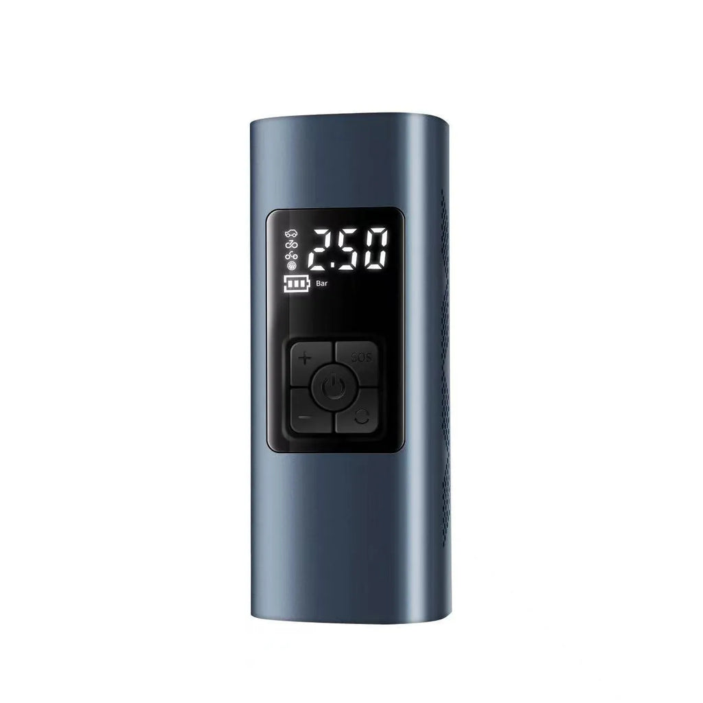 Wireless portable electric car air pump with 60W power, LED light, and flannel storage bag