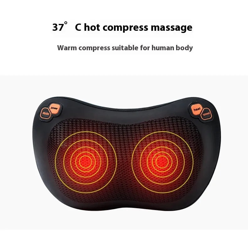 Brown genuine leather smart shoulder and neck massage pillow with 8 heads, for home and car use.