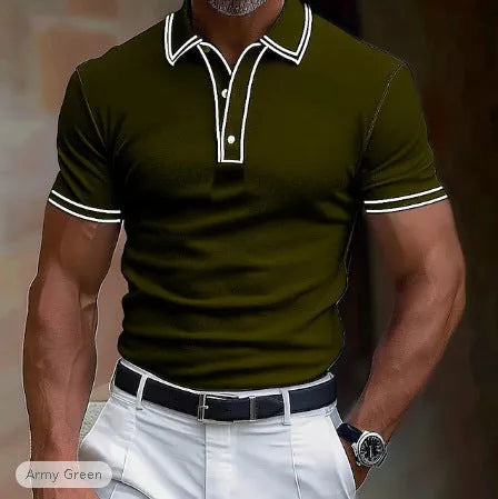 Men's striped loose-fit short-sleeved t-shirt in polyester fabric for summer leisure wear